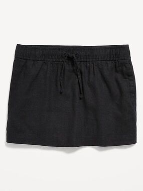Classic Black Drawstring Linen Blend Skirt